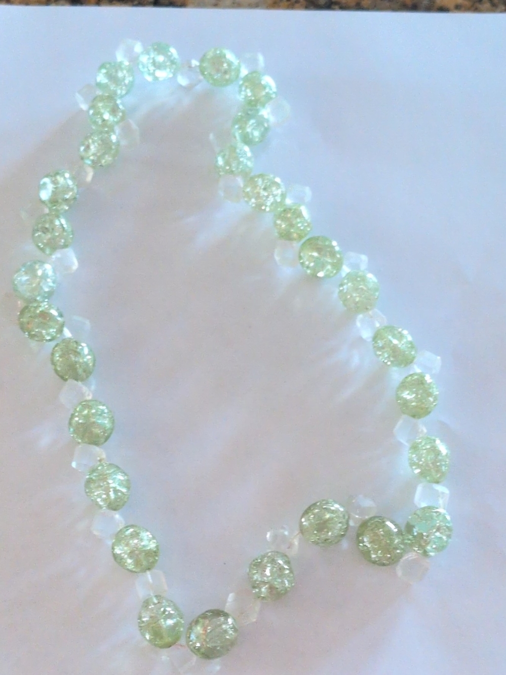 Light Green Crackle Glass Beaded Necklace - Unbranded